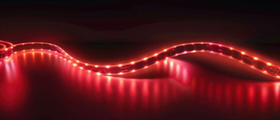 Red led illumination. Neon LED strip on a black background