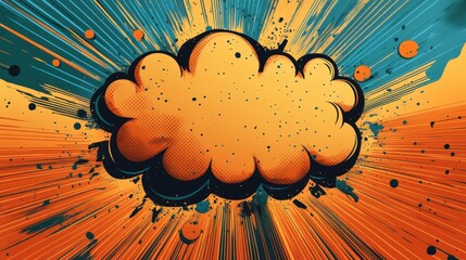 Abstract comic book style explosion with speech bubble.