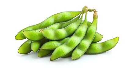 Fresh Green Edamame Pods on White Background for Healthy Eating