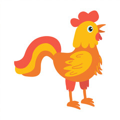 Colorful cartoon rooster character with vibrant feathers and cheerful expression