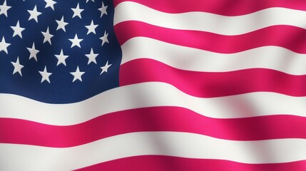 Fototapeta premium Waving American Flag in Full HD Close Up Capturing Stars and Stripes in Slow Motion, Symbol of Freedom and Patriotism, Iconic National Colors in Detailed High Resolution, Celebrating Independence Day