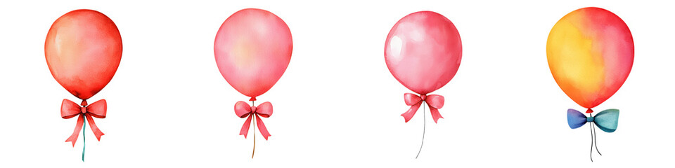 Valentine day element, Colorful balloons with bows, perfect for celebrations and events, isolated on transparent background.