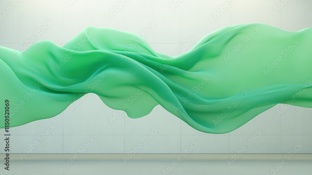 Poster green screen netting in wind harvester tower with flowing fabric textures and minimalist background 