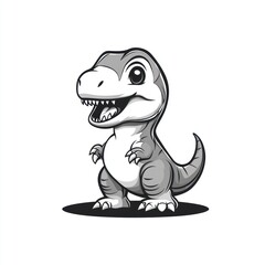 Obraz premium Monochrome cartoon dinosaur with big eyes, small arms and teeth.