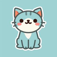 Playful Cartoon Cat Sitting with Blue Background - Fun Illustration