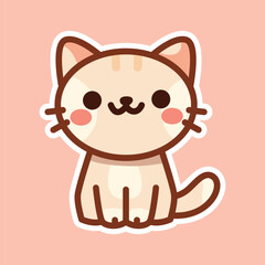 Cute White Cat Sitting with Brown Background - Adorable Illustration