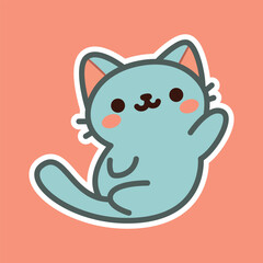 Happy Black Cat Sitting with Pink Background - Fun Cartoon Illustration