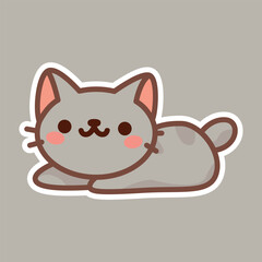Playful Orange Cat Stretching with Blue Background - Cute Illustration