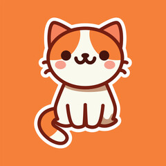 Cute White Cat Sitting with Green Background - Fun Cartoon Illustration