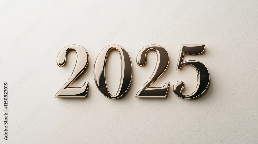 Poster elegant serif text of the year 2025 on a plain background with soft lighting and subtle shadows