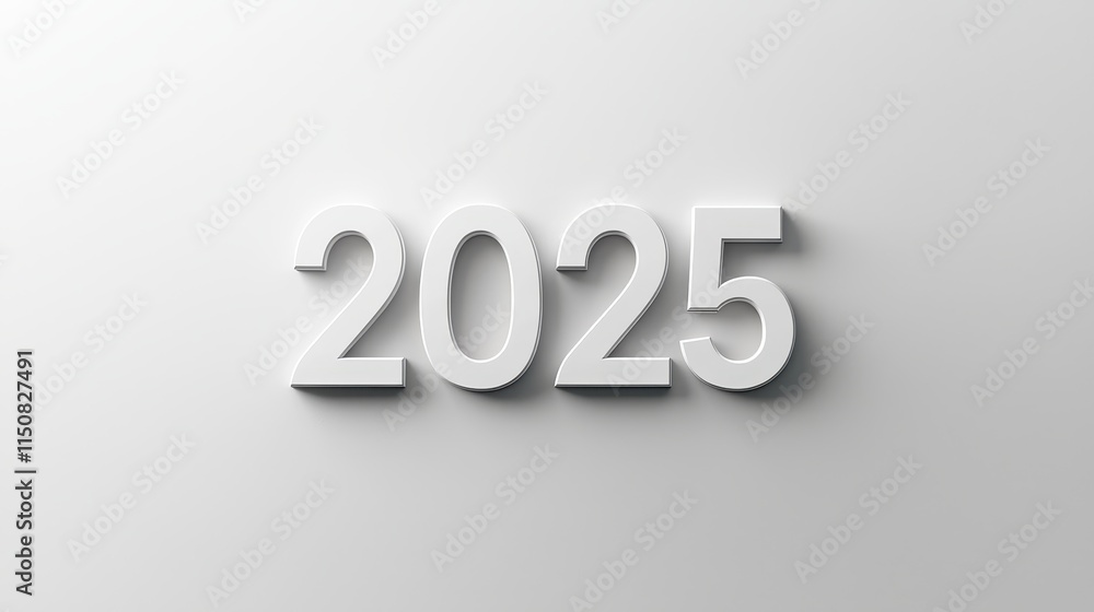 Poster modern minimalist 2025 typography on plain white background with subtle shadows and clean lines