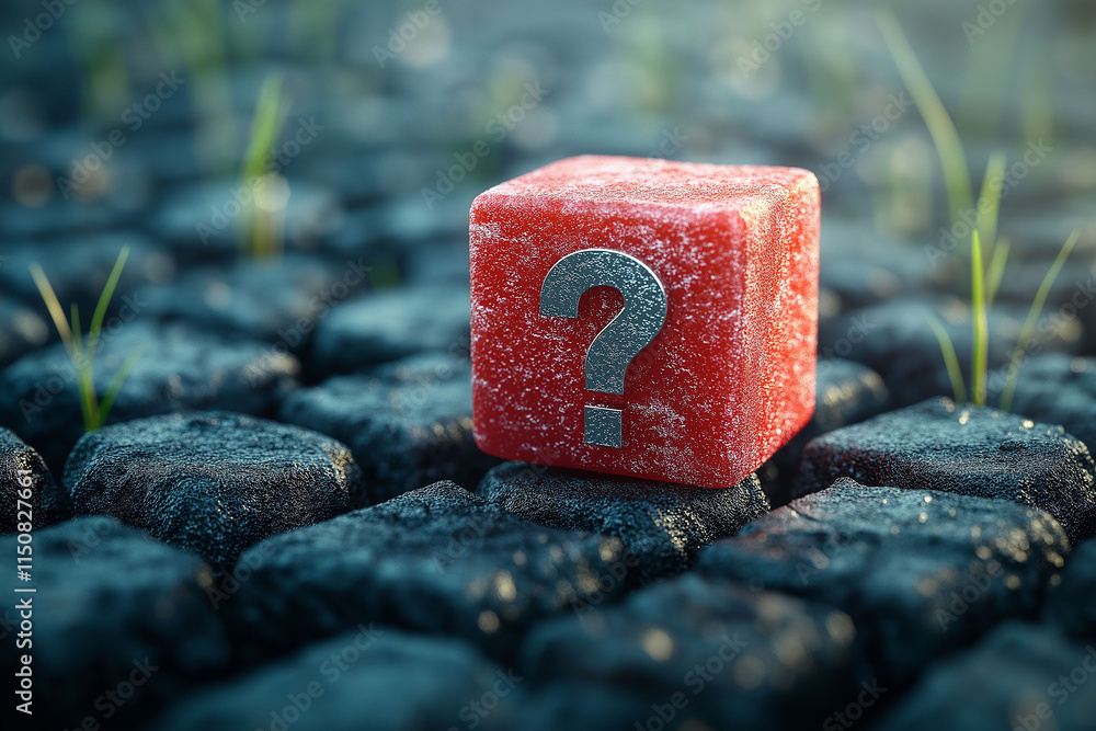 Poster red cube with question mark on floor