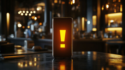 Desktop cell phone with yellow exclamation mark