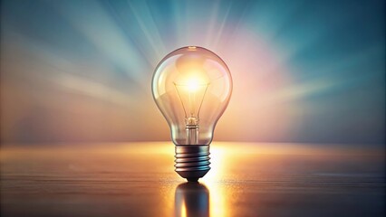 Illuminated Ideas A Glowing Light Bulb at Sunrise on a Wooden Surface