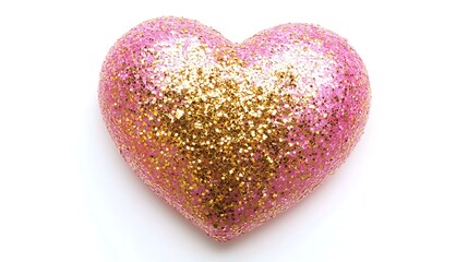 Fototapeta premium pink heart with golden glitter isolated on white