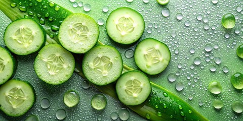 Refreshing Cucumber Slices on Dew-Kissed Leaf, a Spa-Like Image