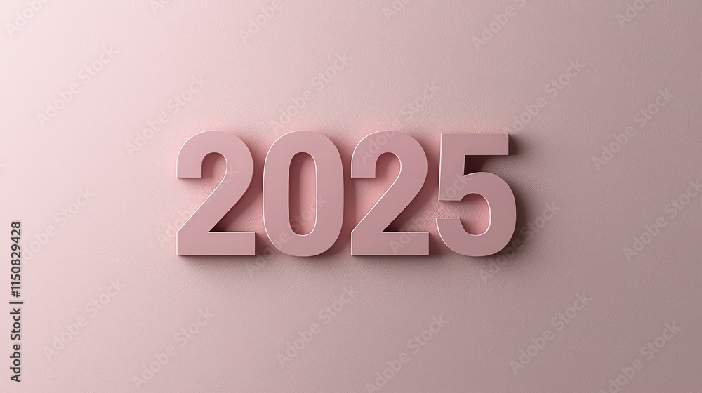 Aufkleber elegant minimalist design displaying the year 2025 in soft pink tones on a subtle background