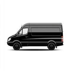Black delivery van side view on isolated white background.