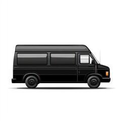 Black van side view with tinted windows, isolated on white.