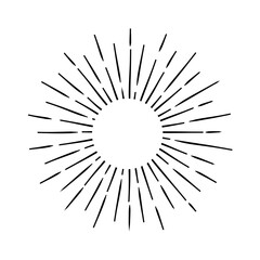 Vintage sunburst. Bursting sun rays. Firework. Logotype or lettering design element. Radial sunset beams. Vector illustration.
