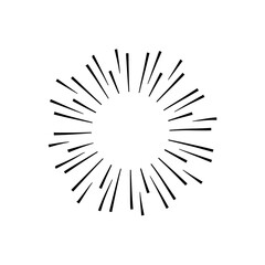 Vintage sunburst. Bursting sun rays. Firework. Logotype or lettering design element. Radial sunset beams. Vector illustration.