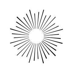 Vintage sunburst. Bursting sun rays. Firework. Logotype or lettering design element. Radial sunset beams. Vector illustration.