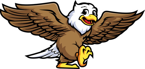 The eagle mascot is walking and flapping its wings to fly