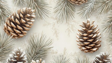 Naklejka premium Subtle seamless patterns of pinecones and needles, neutral tones, perfect for winter-themed classic decor