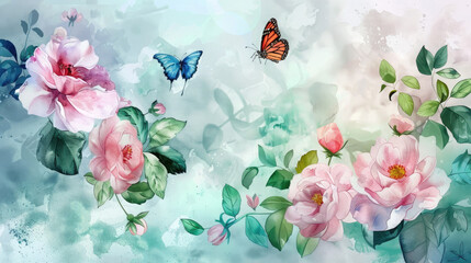 watercolor background with flowers