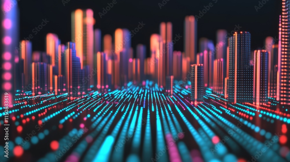 Poster abstract digital cityscape representation with vibrant lights and advanced technology visualization 