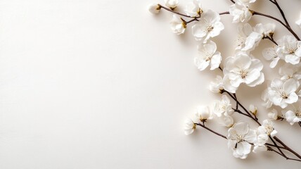 White cherry blossom flowers on delicate branches with soft background