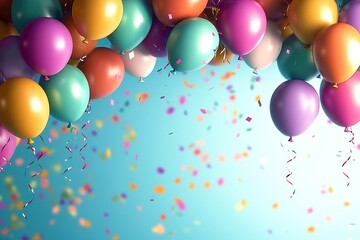 Colorful Birthday Celebration with Balloons, Confetti, and Streamers for Kids' Parties and Holiday Decorations