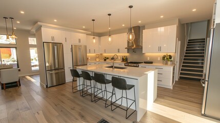 Modern Open-Concept Kitchen with Island and Stainless Steel Appliances
