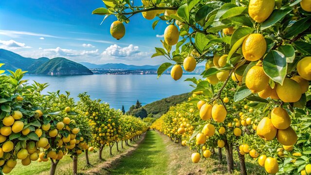 lemon field in Seto Inland Sea , lemon fields, seto inland sea, japan, hyogo prefecture
