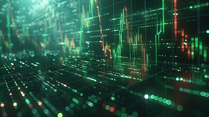 Abstract Digital Stock Market Data Visualization with Green and Red Candlestick Charts