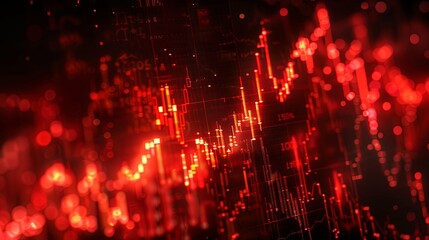 Fototapeta premium Abstract Red Digital Stock Market Chart with Glowing Data Points
