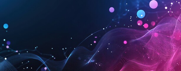 Abstract background with polygonal waves and dots, wireframe design for technology or science themes