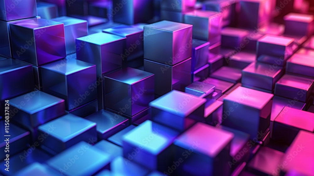 Poster abstract 3d rendering of colorful, glossy cubes.