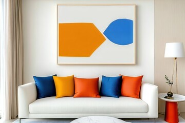 Colorful Sofa and Minimalist Living Room with Abstract Art Frame