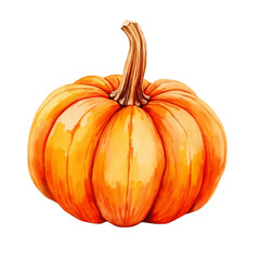 Hand-Painted Illustration of a Vibrant Orange Pumpkin with Watercolor Texture on Transparent Background. Suitable for Creative Projects and Digital Designs.