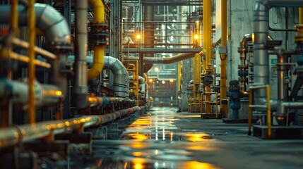 Industrial Interior: Labyrinthine Network of Pipes and Valves in a Refinery