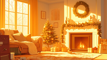 Cozy Living Room with Festive Christmas Decor
