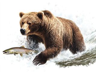 Fototapeta premium A majestic bear fishing in a river, showcasing the beauty and power of wildlife in its natural habitat.