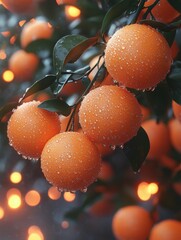 Close-up of fresh, vibrant oranges with water droplets and soft bokeh background.