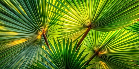 Obraz premium A symphony of verdant hues, sun-kissed fronds intertwine in a delicate dance of light and shadow.