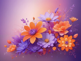 Obraz premium Abstract Dreamy blurred background with colorful flowers merging in a bright colored flower composition Purple orange gradient toned