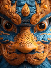 Close-up of an intricately designed decorative mask in vibrant colors.