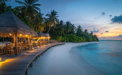 Fototapeta premium A wooden pier leads to an exotic resort