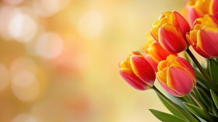 Obraz premium Close-up of vibrant tulips with soft, glowing background