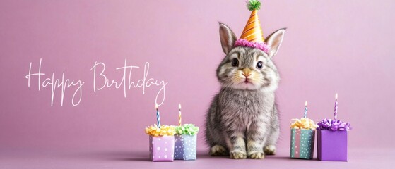 Adorable Bunny Celebrates Birthday with Gifts and Candles